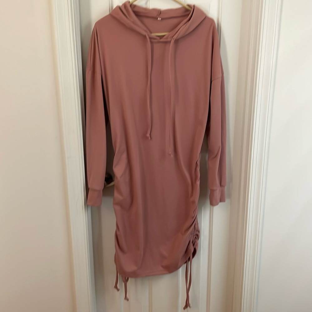 Hooded pink sweatshirt dress size L worn once